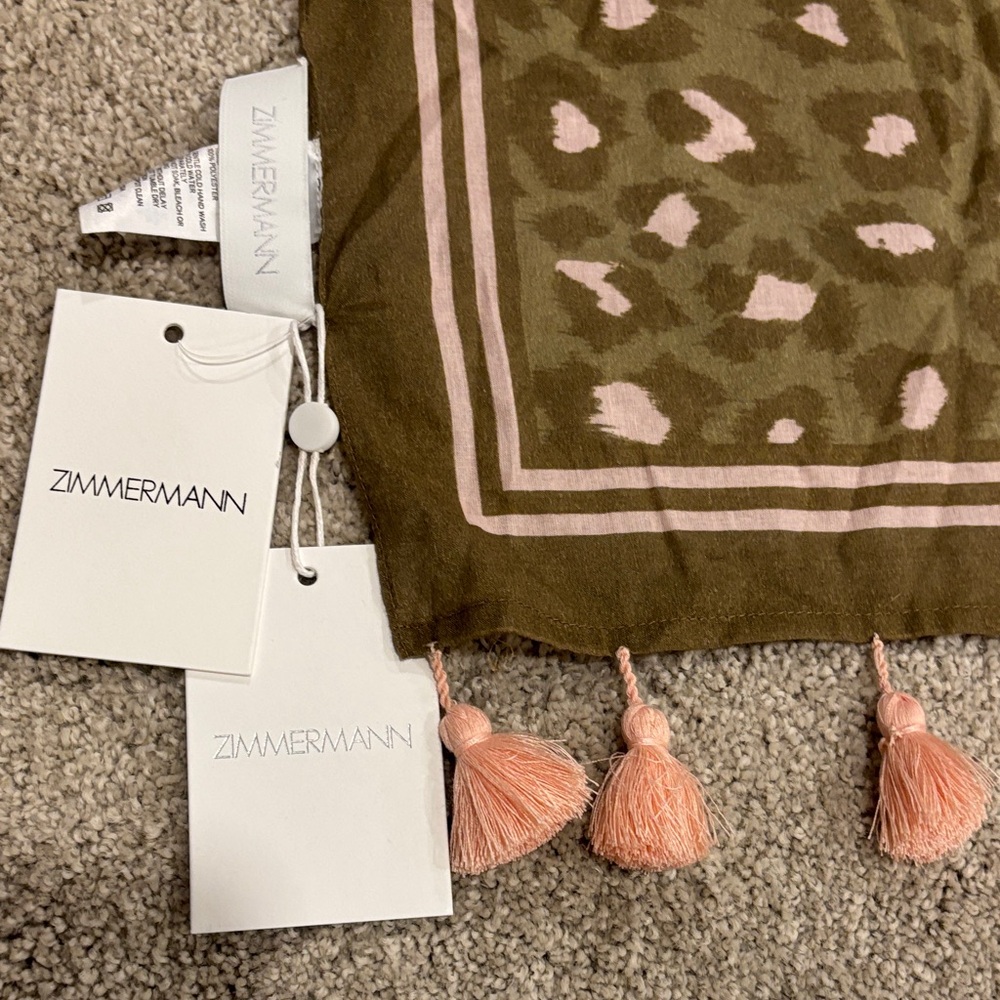 Zimmermann Khaki Leopard, Olive and Pink Animal Print Beach Shawl